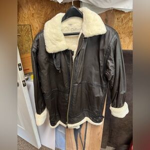 Charles Klein dark brown leather jacket with Cream faux Lining